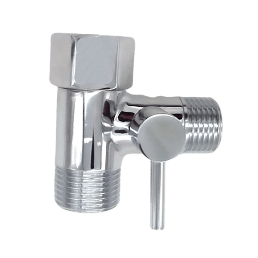 Metal T Adapter With Shut Off Valve 3 Way Tee Connector Chrome Finish