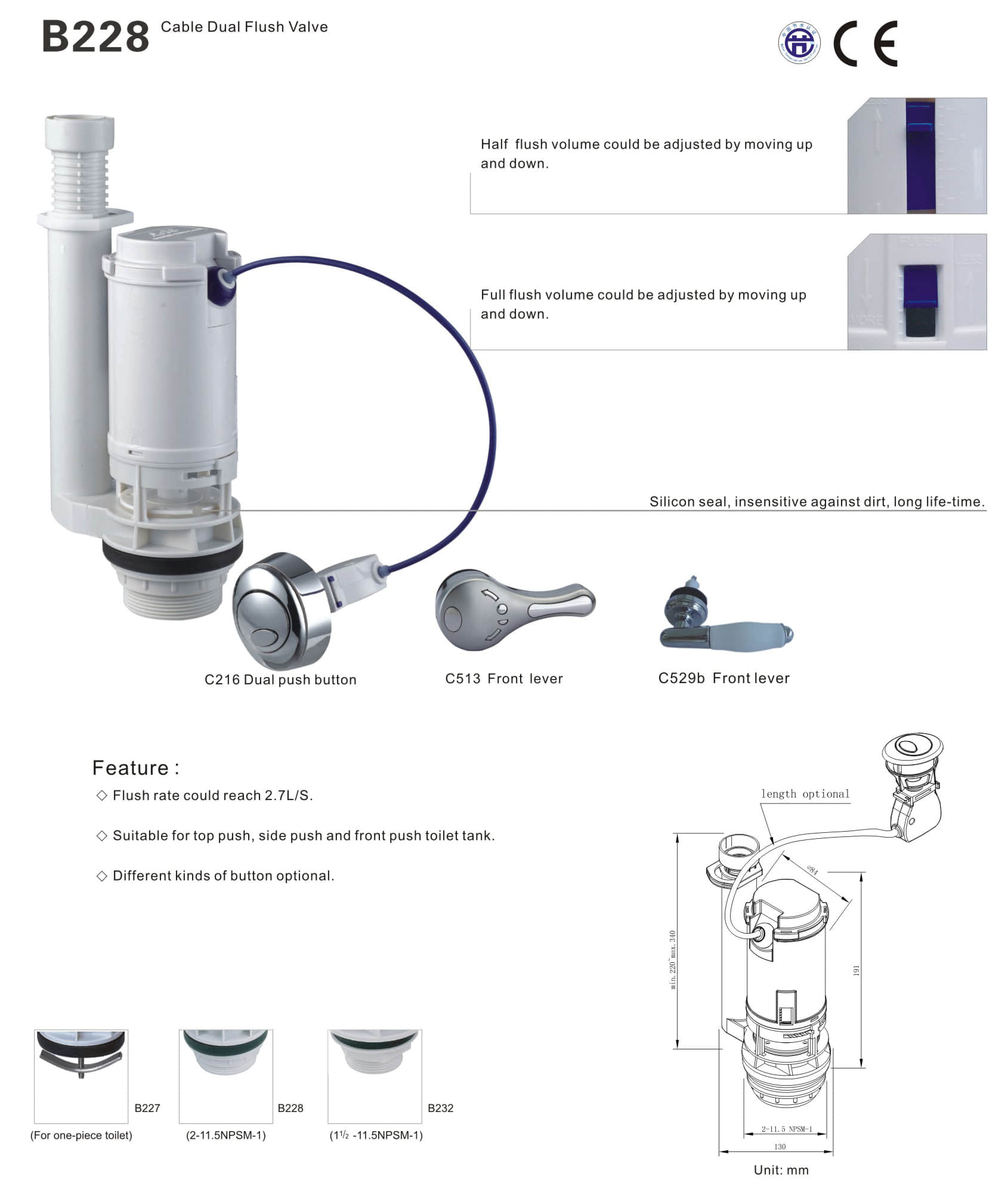 Cable dual flush valve B228 1