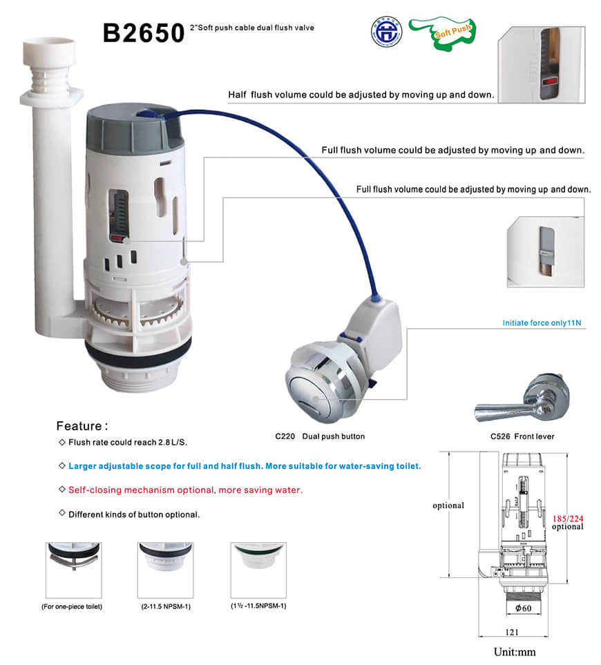 2 Soft push cable dual flush valve 1