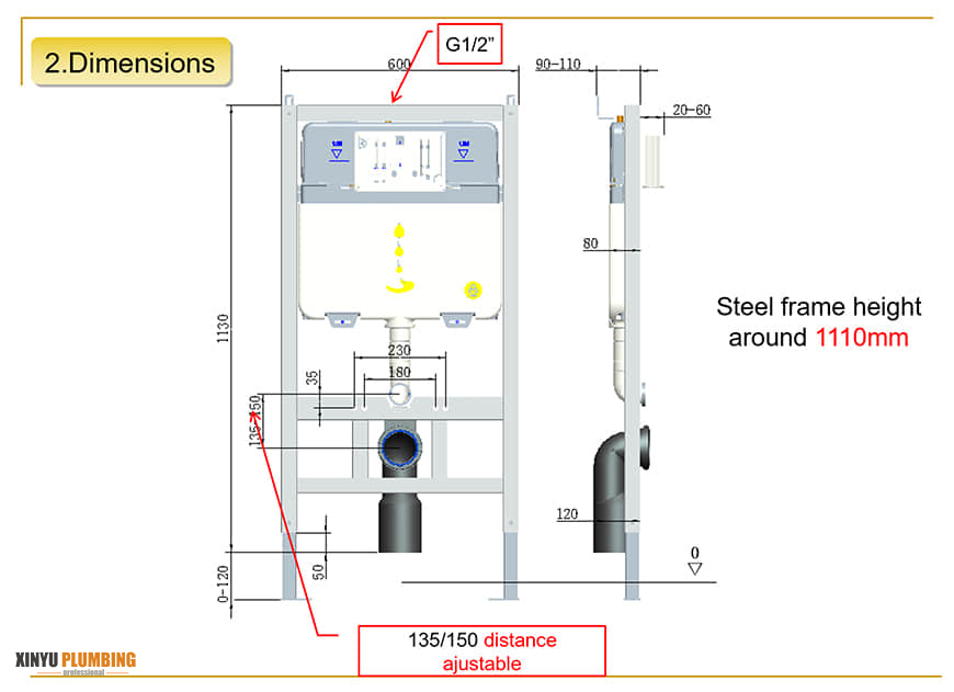concealed cistern dimension